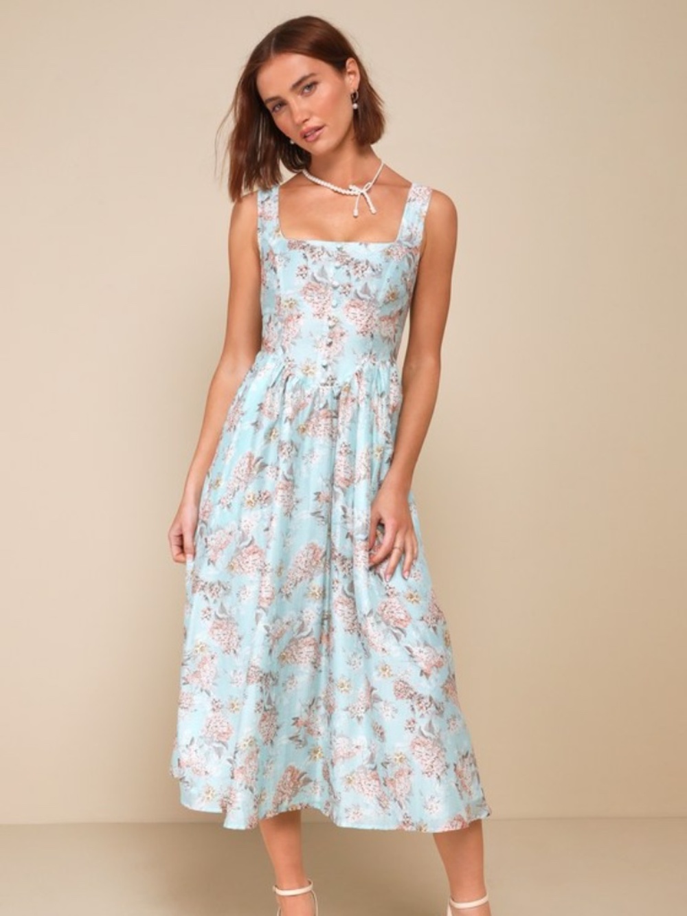 Lulus Darling Adoration Light Blue Floral Midi Dress With Pockets - Size S